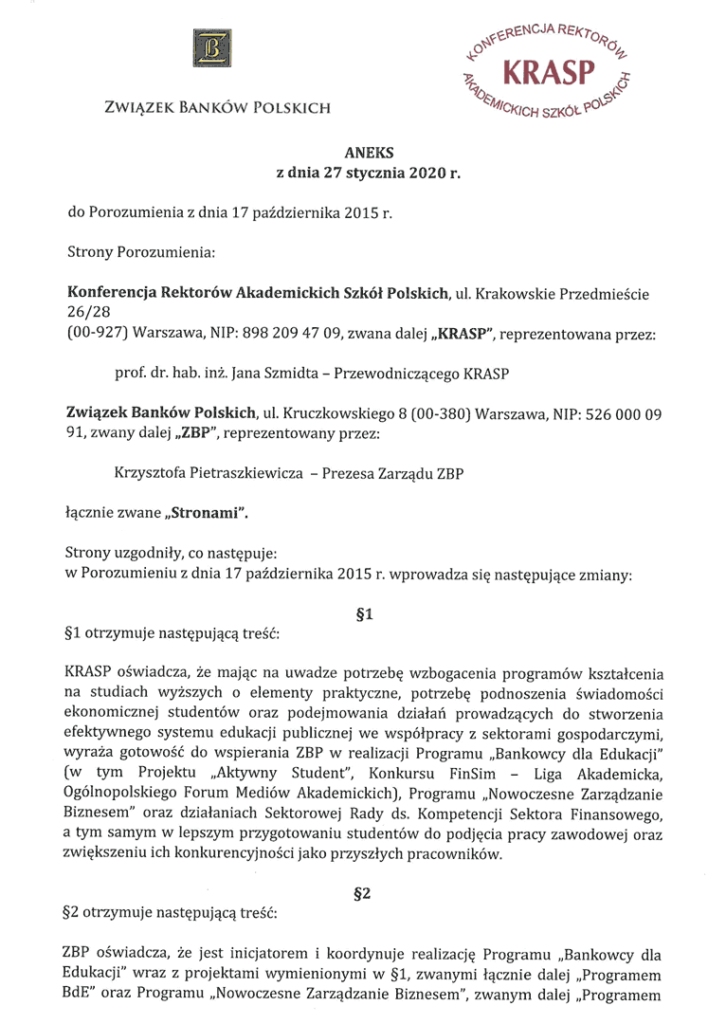 Sektorowa Rada ds. Kompetencji Sektora Finansowego partnerem w porozumieniu z Konferencją Rektorów Akademickich Szkół Polskich (KRASP)